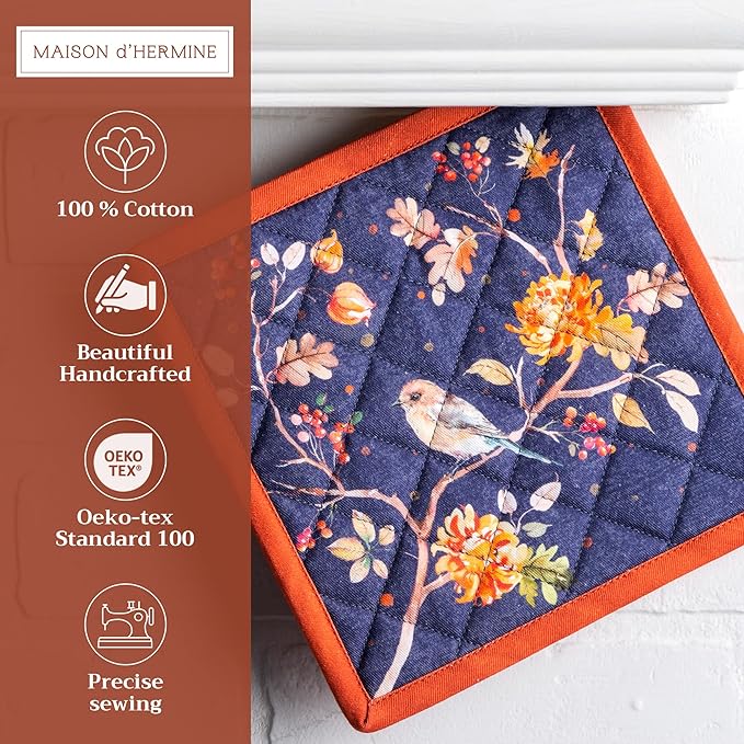 Maison d' Hermine Pot Holders 100% Cotton Heat Resistant Potholders 8" x 8" Hot Pads with Loop for Thanksgiving Christmas Decorations BBQ Cooking Baking Handling Hot Pans (Pack of 1, Kelim - Infinity)