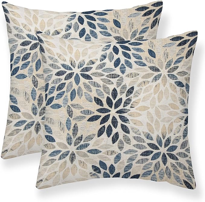 Dahlia Pillow Covers 24x24 Inch Set of 2 Summer Rust Geometric Flower Outdoor Decorative Throw Pillows Farmhouse Navy Blue Pillow Case Linen Square Cushion Cover for Home Sofa Bedroom Living Room