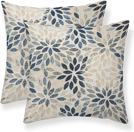 Dahlia Pillow Covers 24x24 Inch Set of 2 Summer Rust Geometric Flower Outdoor Decorative Throw Pillows Farmhouse Navy Blue Pillow Case Linen Square Cushion Cover for Home Sofa Bedroom Living Room
