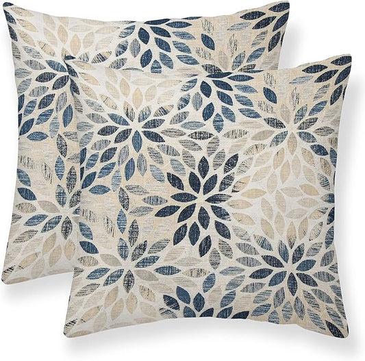 Dahlia Pillow Covers 16x16 Inch Set of 2 Summer Rust Geometric Flower Outdoor Decorative Throw Pillows Farmhouse Navy Blue Pillow Case Linen Square Cushion Cover for Home Sofa Bedroom Living Room
