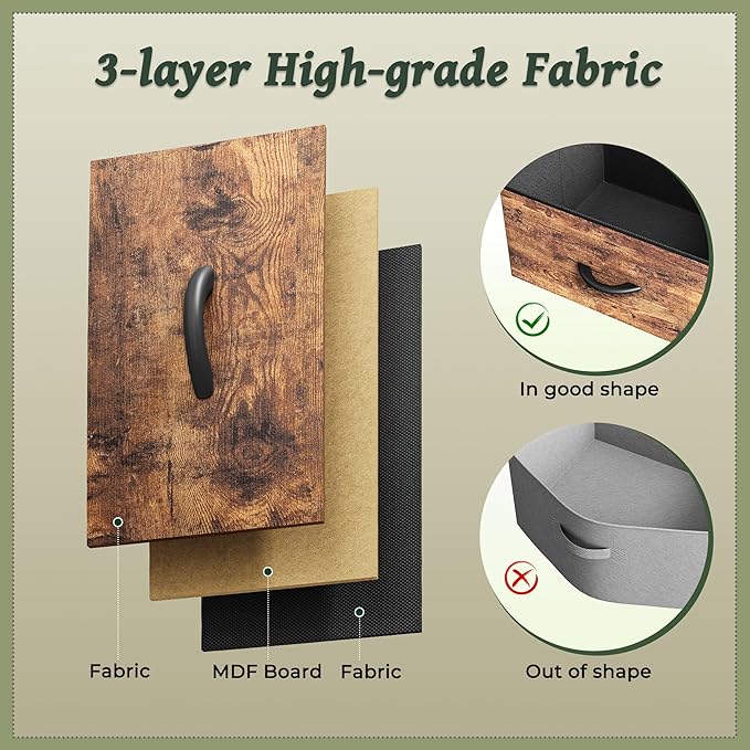 Huuger 9 Drawer Dresser, 55 Inch TV Stand for 55, 60 Inch TV, Entertainment Center with Drawers, Large Storage Fabric Dresser for Bedroom, Closet, Rustic Brown