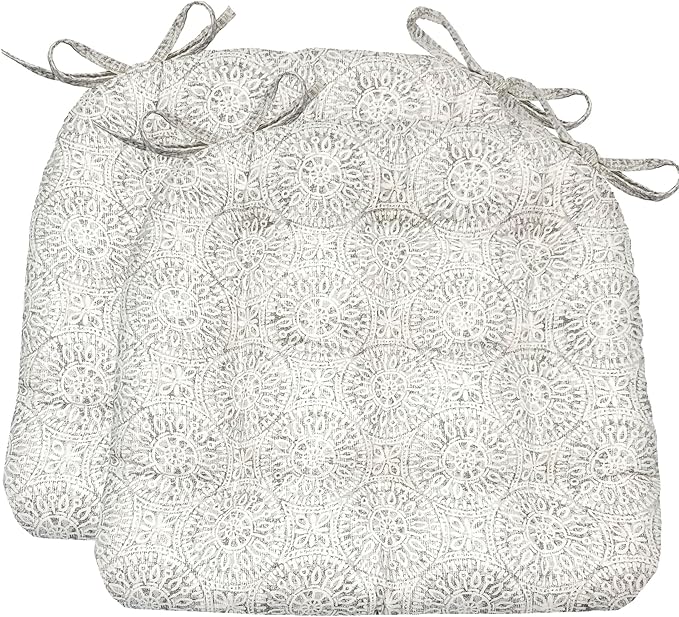 Barnett Home Decor Dining Chair Cushions with Ties – Size Small 15 x 17 - Latex Foam Fill, 100% Cotton, Machine Washable Chair Pads for Kitchen Chairs, Made in USA (Tibet Grey/Pack of 2)