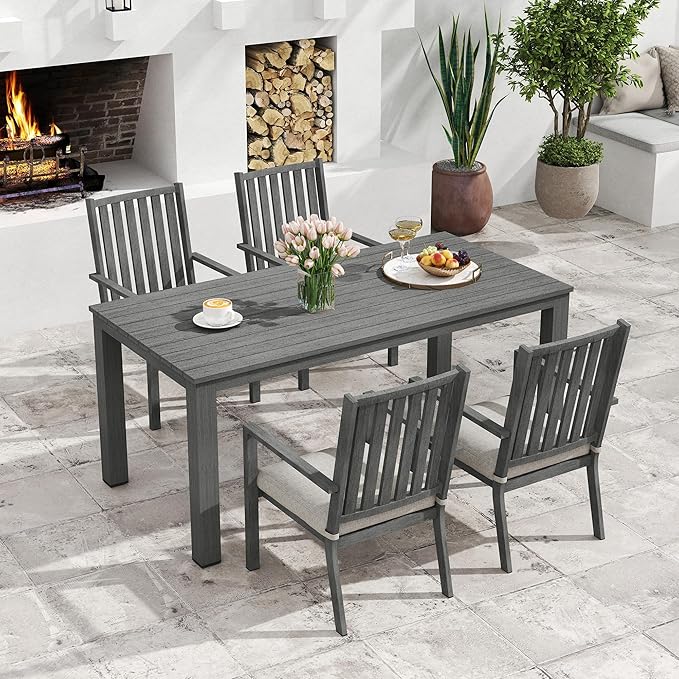 Wisteria Lane 5 Pieces Outdoor Dining Table Set, Aluminum Patio Table and Chairs Set, Outdoor Dining Table with 4 Chairs, Patio Dining Sets with Removable Cushion for Lawn, Garden, Backyard, Gray