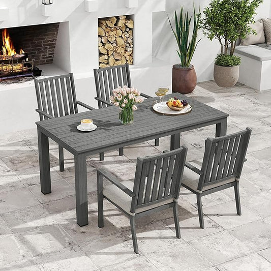 Wisteria Lane 5 Pieces Outdoor Dining Table Set, Aluminum Patio Table and Chairs Set, Outdoor Dining Table with 4 Chairs, Patio Dining Sets with Removable Cushion for Lawn, Garden, Backyard, Gray