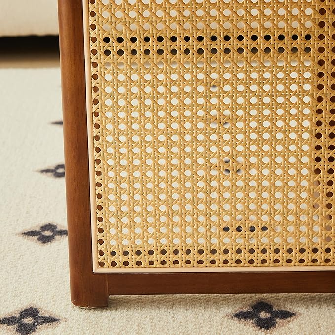 Small Round Coffee Table – 31.5" Solid Wood & Rattan Coffee Table, Modern Rustic Accent Table for Living Room, Boho Style, Walnut