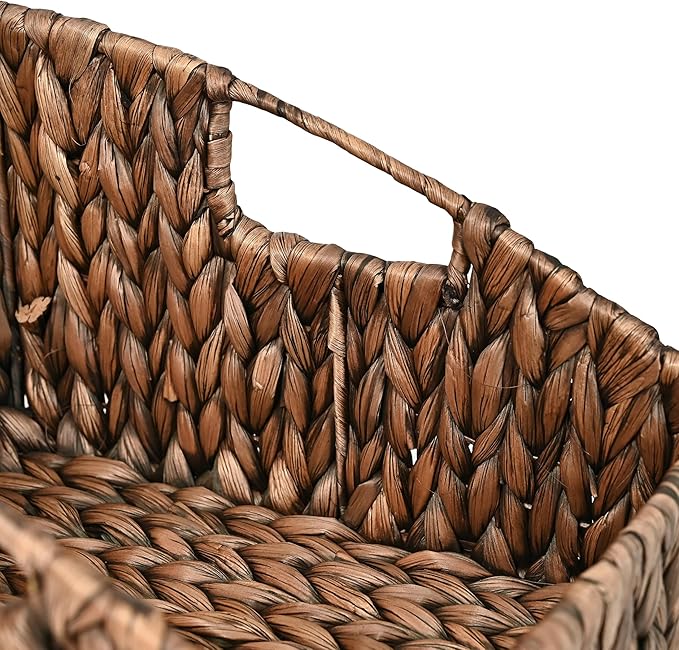 happimess BSK1007B-2SET Havanah Southwestern Handwoven Hyacinth Slanted Pantry Wicker Storage Baskets with Handles, Brown (Set of 2), Seagrass Containers for Decoration in Living Room, Bedroom