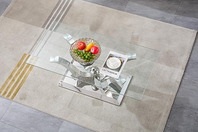 HomVent Modern Glass Coffee Table, with Stainless Steel, Living Room Table for Living Room Bedroom