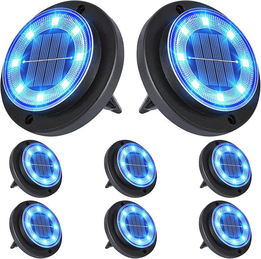 Flacchi Solar Ground Lights - Solar Powered Lights Outdoor Solar Disk Light Waterproof Landscape Light for Patio Yard Pathway Walkway Driveway (Blue, 8 Pack)