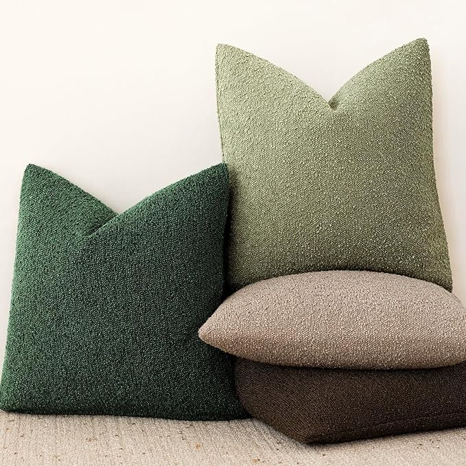 Foindtower Pack of 2 Textured Boucle Throw Pillow Covers Accent Solid Pillow Cases Cozy Soft Decorative Couch Cushion Case for Chair Sofa Bedroom Living Room Home Decor 18x18 Inch Pine Green