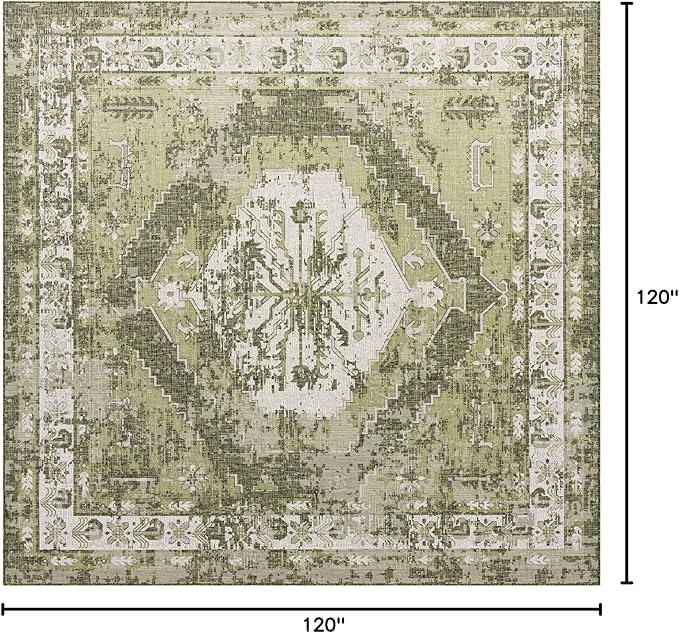 Unique Loom Outdoor Traditional Collection Area Rug - Valeria (10' Square, Green/ Light Green)