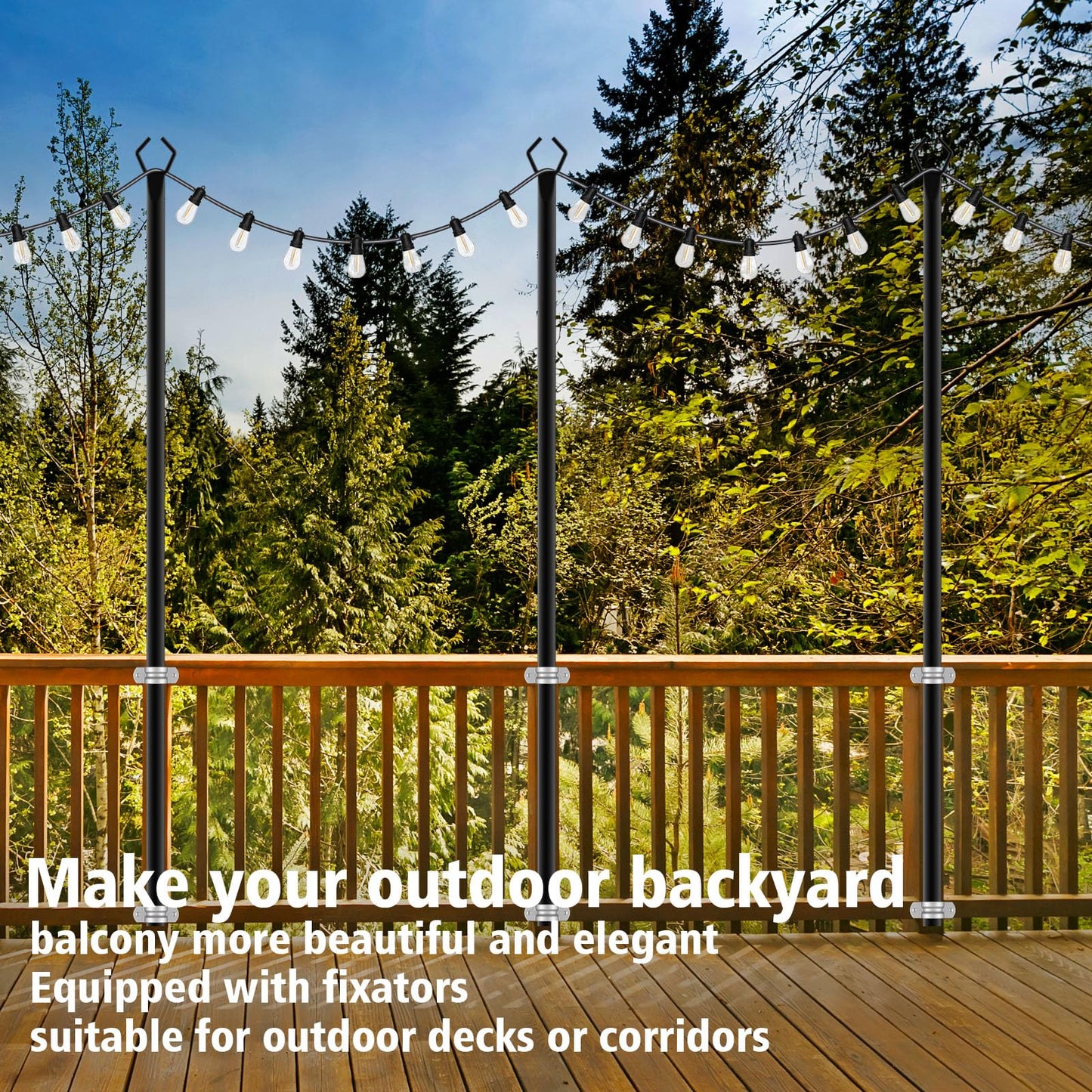 10Ft String Light Poles 4 Pack,Light Poles for Outside Lights,Outdoor with Fence Brackets Hanging Lights,Metal Stand Deck Patio Backyard