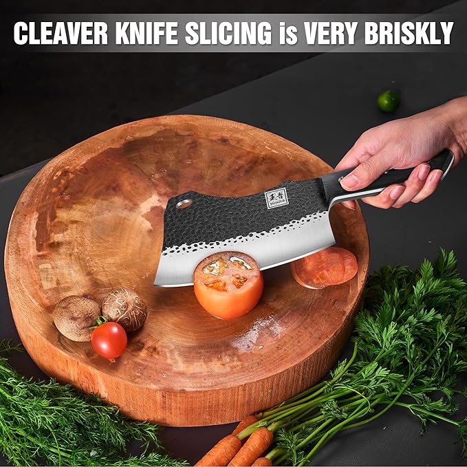 ENOKING 7.1″ Butcher Knife & Chef’s Knives – Hand Forged High Carbon Stainless Steel, Full Tang for Kitchen & Outdoor Meat Cutting