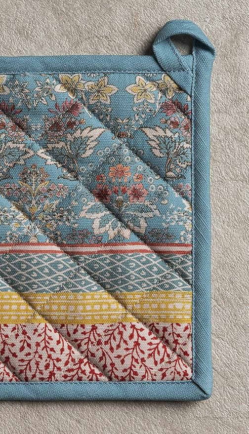 Maison d' Hermine Pot Holders Set 100% Cotton Heat Resistant Potholders 8" x 8" Hot Pads with Loop BBQ, Cooking, Baking, Grilling, Kitchen, Handling Hot Pans Spring/Summer (Pack of 2, Marquise)