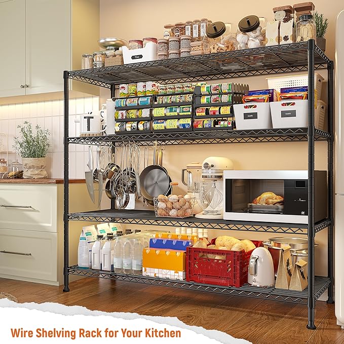 REIBII Storage Shelves 45.3''W Wire Shelving Unit 4 Tier Metal Shelves for Storage Rack Metal Shelving for Pantry Shelves Kitchen Steel Shelving, 45.3''W*63''H*17.7" D, 2 Pack