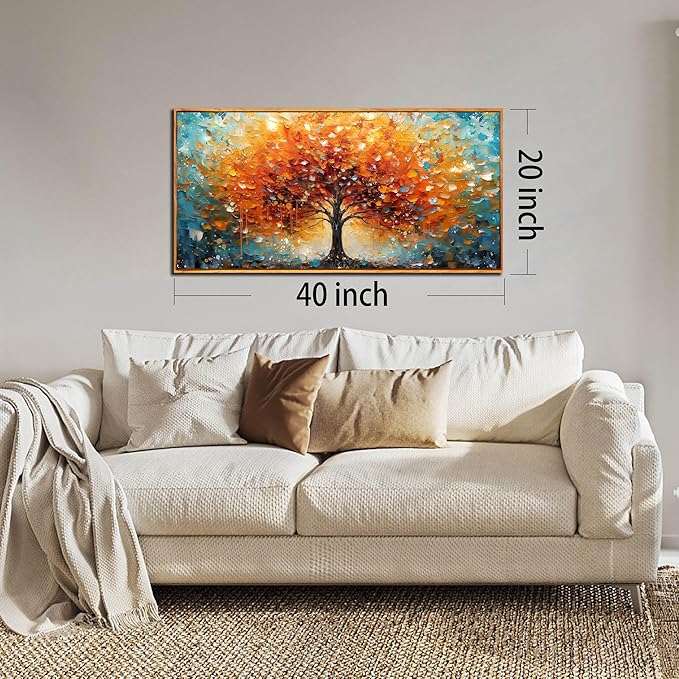 Framed Canvas Wall Art for Living Room Bedroom Office Large Tree of Life Wall Art Orange Tree Picture Modern Canvas Prints Decor Size 20x40