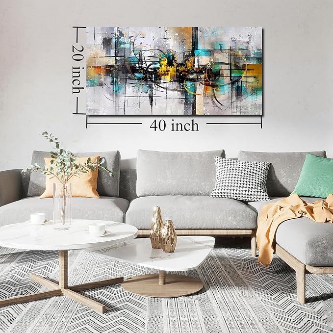 SIXTTART Abstract Wall Art for Living Room - Black and White Canvas Wall Art for Bedroom Ready to Hang Size 20" x 40"
