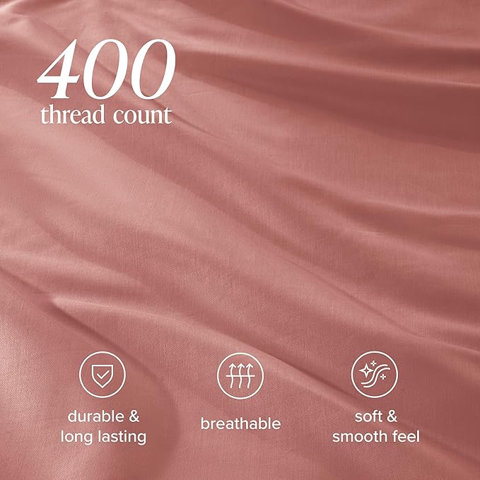 Bare Home 100% Organic Cotton Sateen Duvet Cover Set - Full/Queen Size - 400 Thread Count - Smooth Sateen Weave - Warm & Luxurious - Duvet Cover (Full/Queen, Dusty Rose)