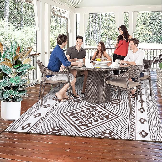 HiiARug Outdoor Rug for Patios Clearance 6'x9' Plastic Straw Rug Waterproof Reversible RV Mat Outdoor Area Rugs for RV, Backyard, Deck, Camping