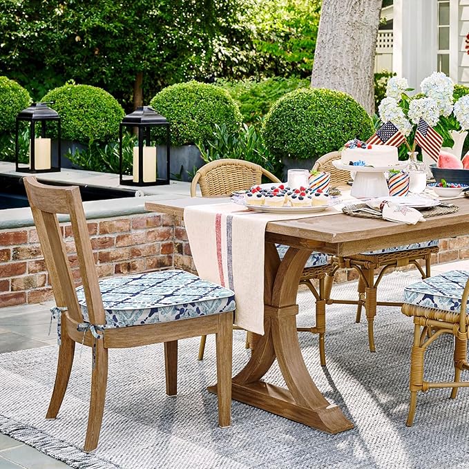 Set of 2 Outdoor Chair Cushions 19"x19"x2",Water Repellent Seat Dining Chair Cushion with Ties and Removable Covers, Chair Cushions for Indoor Kitchen and Patio Furniture,Boho Geometry Blue