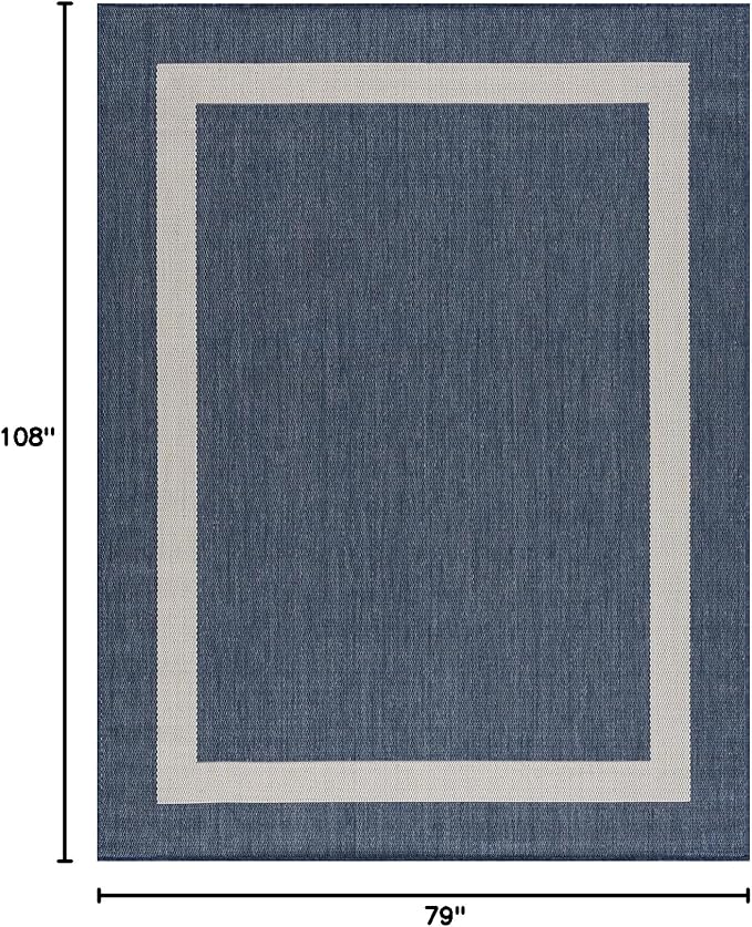 CAMILSON Outdoor Rug 6x9, Modern Outside Rugs for Patios Porches Waterproof Durable Washable Non-Shedding, Easy-to-Clean Indoor Outdoor Area Carpet (6 x 9, Bordered - Blue/White)
