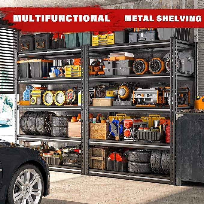 REIBII 3000LBS Garage Shelving 72" H Storage Shelves Heavy Duty Adjustable Metal Shelves for Storage Industrial Metal Shelving for Pantry Kitchen Basement