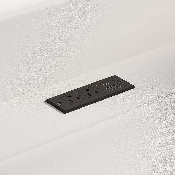 Allewie Velvet King Size Upholstered Bed Frame with Wingback Storage Headboard & Charging Station, Platform Bed with Diamond Tufted Design & Gold Trim, No Box Spring Needed, Easy Assembly, White