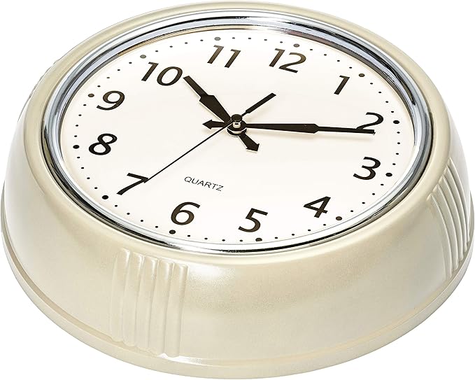 Bernhard Products Retro Wall Clock 12 Inch Cream Kitchen 50's Vintage Design Round Silent Non Ticking Quality Quartz Clock for Home/Office/Classroom