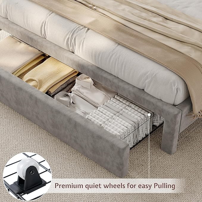 Jocisland Twin Bed Frame with 51" Tall & Thick Adjustable Headboard, Storage Drawer, RGB LED Lights, No Box Spring Needed, Velvet Upholstered, Grey