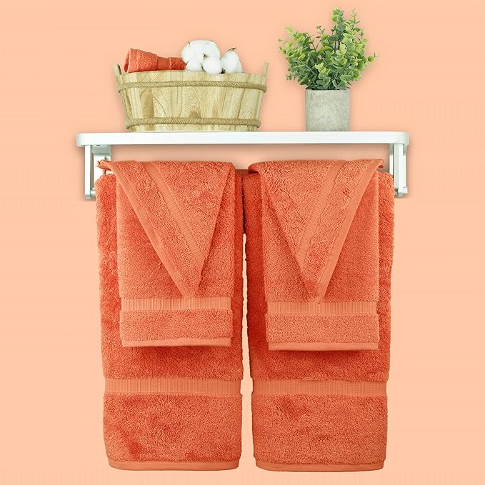 Chakir Turkish Linens 100% Cotton Premium Turkish Towels for Bathroom, 2 Large Bath Towels, 2 Hand Towels, 2 Washcloths (6-Piece Towel Set, Coral)