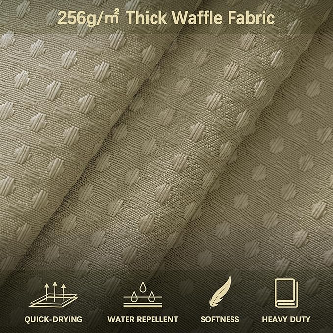 Taupe Shower Curtain 256GSM Heavy Duty Waffle Woven Bathroom Shower Curtains, Weighted Fabric Shower Curtains for Hotel Spa Luxury Polyester Bath Curtain with 12 Hooks, 72Wx72H