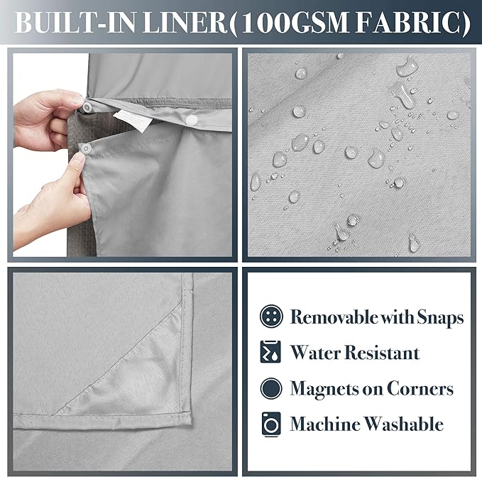 N&Y HOME Long Waffle Weave Shower Curtain with Snap-in Fabric Liner and 12 Hooks Set - 71" x 78", Hotel Style & Mesh Top Window, Machine Washable, Water Repellent - 71x78, Gray