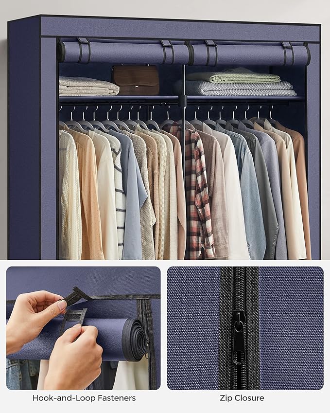 SONGMICS Closet Wardrobe, Portable Closet for Bedroom, Clothes Rail with Non-Woven Fabric Cover, Clothes Storage Organizer, 55.1 x 16.9 x 68.5 Inches, Dark Blue URYG002I02