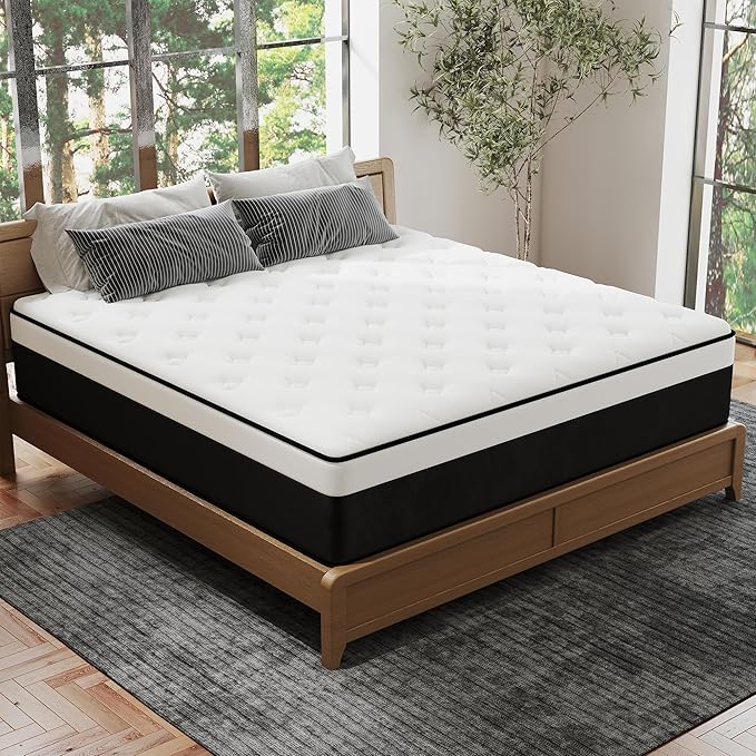 Twin Mattress, 14 Inch Twin Hybrid Mattress in a Box with Memory Foam, Medium Firm, Euro Top, Reinforced Edge Support, Pressure Relief & Motion Isolation, CertiPUR-US Certified