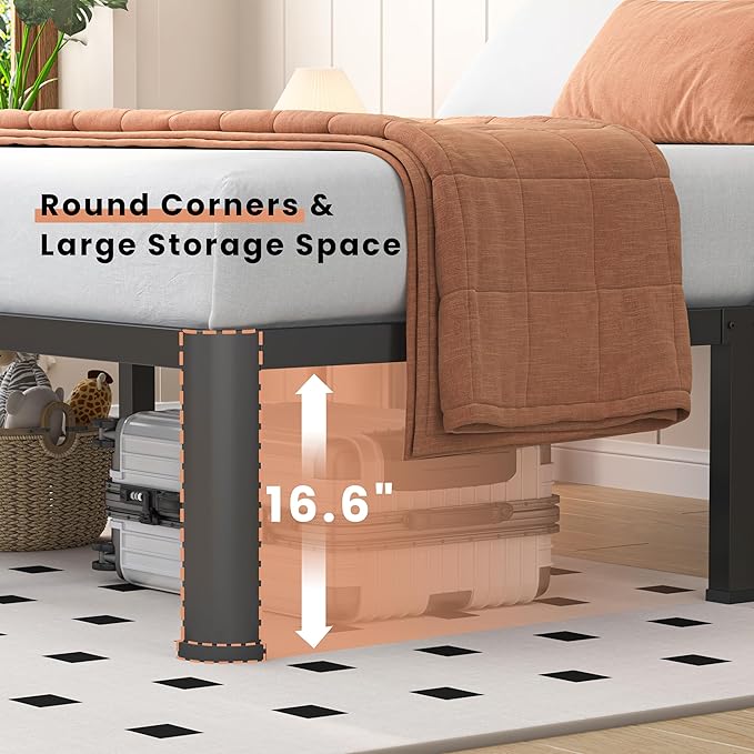 18 Inch King Heavy Duty 3500 lbs Bed Frame with Round-Corner Legs & Anti-Squeak Design – Quick Assembly Metal Platform, No Box Spring Needed