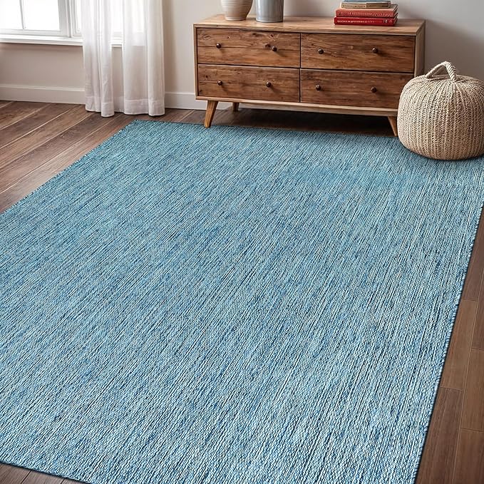 Washable Indoor Outdoor Rug Weather Resistant Carpet Modern Solid for Porch Deck Balcony Backyard Patio Rug 10x14 Aqua Blue