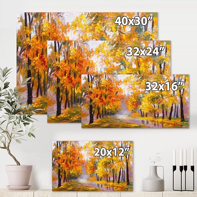 Forest Full Of Fallen Leaves In Autumn Lake House Canvas Wall Art Orange 32x24