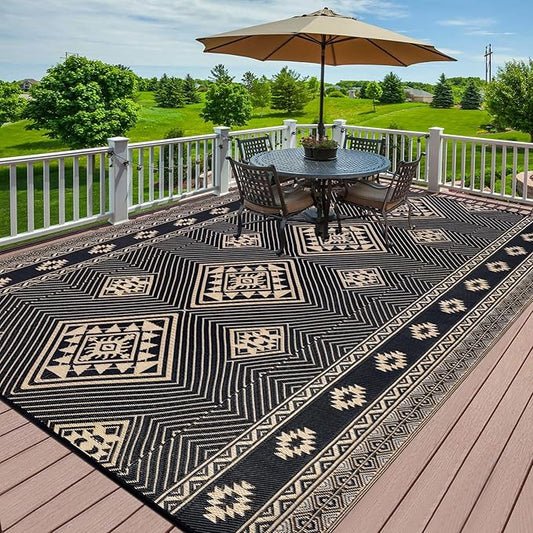 HiiARug Outdoor Rug for Patios Clearance 8'x10' Plastic Straw Rug Waterproof Reversible RV Mat Outdoor Area Rugs for RV, Backyard, Deck, Camping