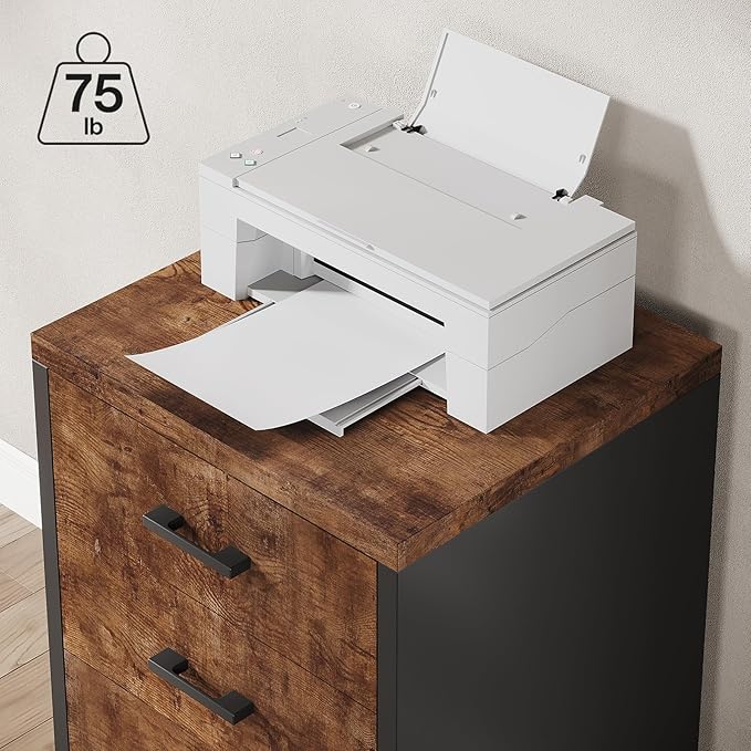 Triebsigns 3 Drawer File Cabinet, Wooden Office Filing Cabinet, Modern Rolling Printer Stand for Home Office, fits A4 or Letter Size, Under Desk (Brown)