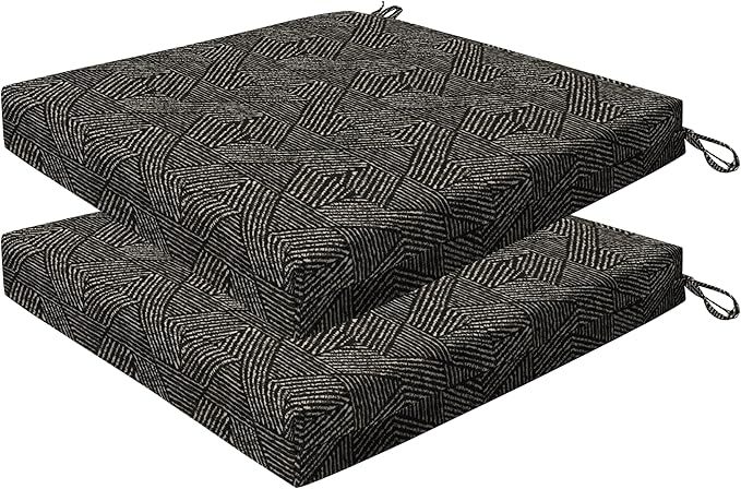 Honeycomb Outdoor Essentials Set of 2 Square Seat Pads, 19 x 19, Zaire Black Dining Chair Cushions for Patio Furniture