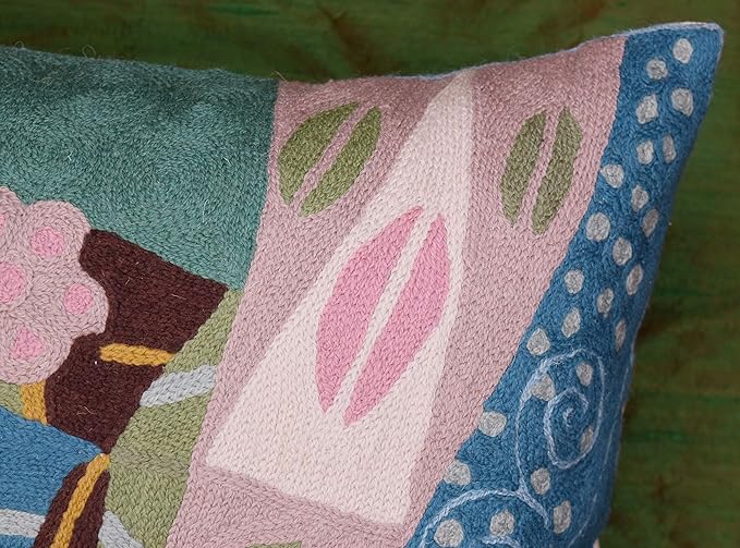 Klimt Blue Modern Pillow Cover - Seed Art Nouveau Pillowcase Modern Farmhouse Chair Cushion Boho Outdoor Pillowsham Mid Century Couch Cushion Handmade Wool 18x18 Inch