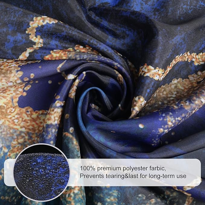 Marble Shower Curtain, Blue Marble Shower Curtain Set, Abstract Navy Blue Gold Glitter Veins Texture Marble Shower Curtains for Bathroom, Waterproof Fabric with 12 Hooks, 72 x 72 inches