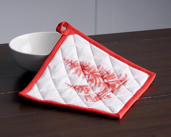 Maison d' Hermine 100% Cotton Oven Mitt & Pot Holder Set (7.5"x13" & 8"x8") Heat Resistant BBQ Cooking Gloves with Loop for Thanksgiving Christmas Decorations Handling Hot Pans (Winter Jouy)