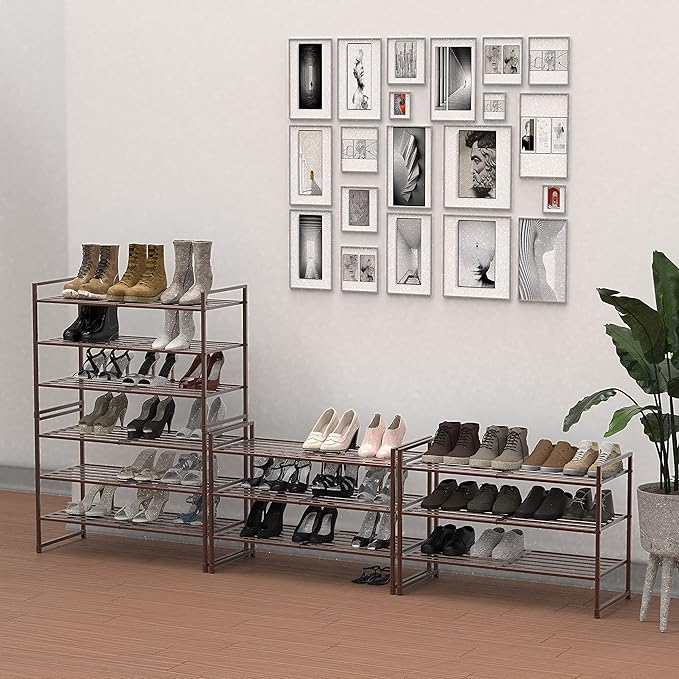 SIMPLE HOUSEWARE 3-Tier Stackable Metal Panel Shoes Rack, Bronze
