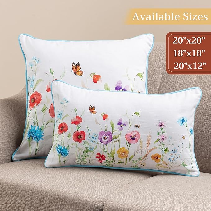 Maison d' Hermine Decorative Cushion Cover 100% Cotton 20"x20" Throw Couch Cover Washable Square Pillowcases with Invisible Zipper for Sofa, Couch, Bedroom, Summer Whisper