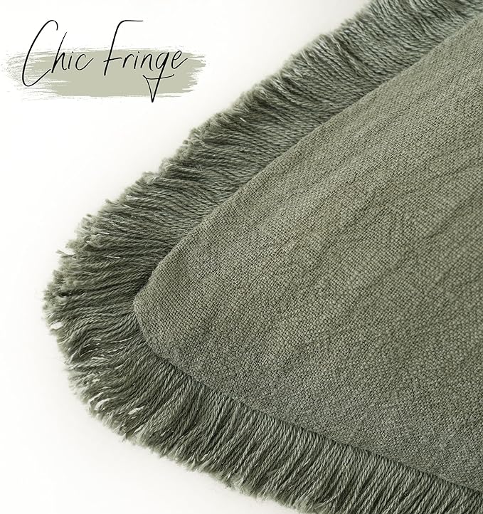 Foindtower Set of 2 Decorative Linen Fringe Throw Pillow Covers Cozy Boho Farmhouse Cushion Cover with Tassels Soft Accent Pillowcase for Couch Sofa Bed Living Room Home Decor,18×18 Inch,Olive Green