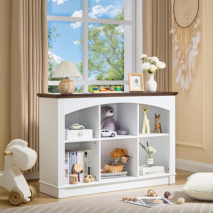 White Bookshelf, 6-Cube Bookcase and Kids Bookshelf, Wooden Storage Cabinet with Cube Organizer, Modern Book Shelf for Bedroom Furniture, Living Room, Office Storage, Toy Organizer, Display Cabinet