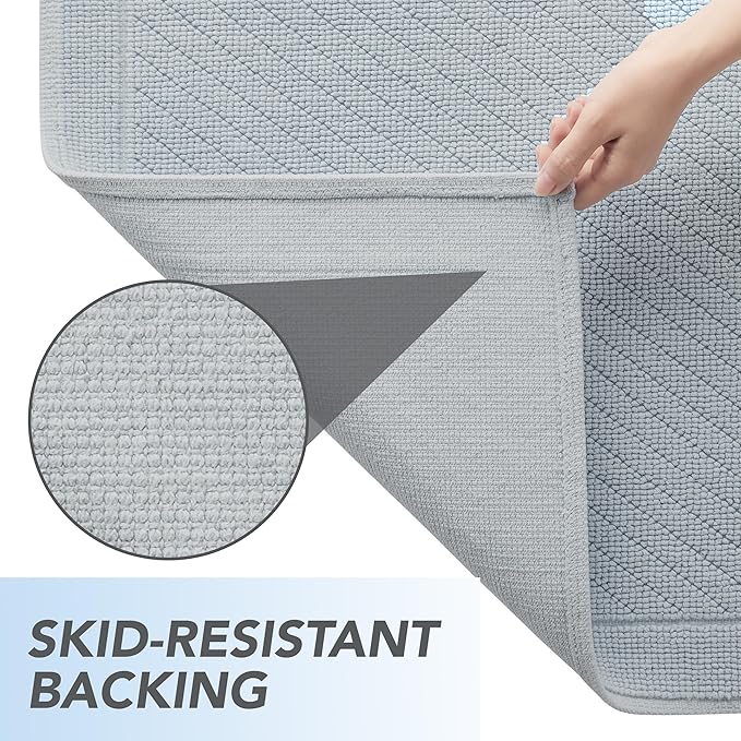 Arkwright 100% Cotton Bathroom Rug - High Absorbent Stylish Textured Woven Design Bath Mat, Slip Resistant Backing for Shower and Bathtub Floor, 20x60 in - Blue