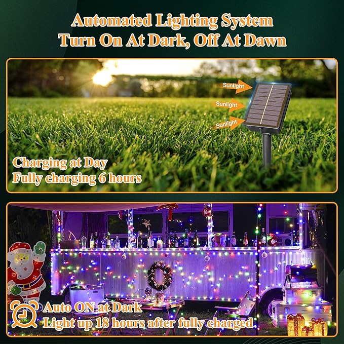 2 Pack Solar String Lights Total 480LED 158FT, IP67 Waterproof Solar Lights for Outside with 8 Modes, Upgraded Solar Panel Fairy Lights for Garden Party Wedding Decorations (Cool White)
