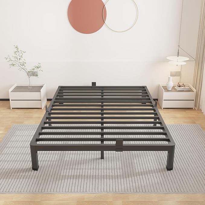 ROIL 10 Inch Full Size Bed Frame with Rounded Corner Low Profile Metal Platform 3500LBS Heavy Duty Steel Slats No Box Spring Needed Noise-Free Easy Assembly
