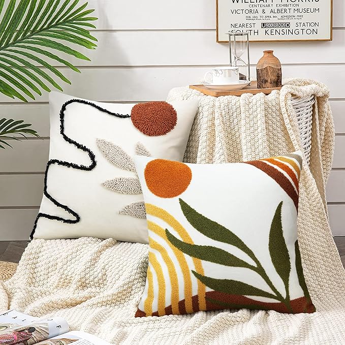 Merrycolor Boho Abstract Pillow Covers 18x18 Tufted Mid Century Modern Throw Pillows Textured Aesthetic Pillow Cases Bohemian Boho Pillows Decorative Throw Pillows Cover for Bed Couch Sofa